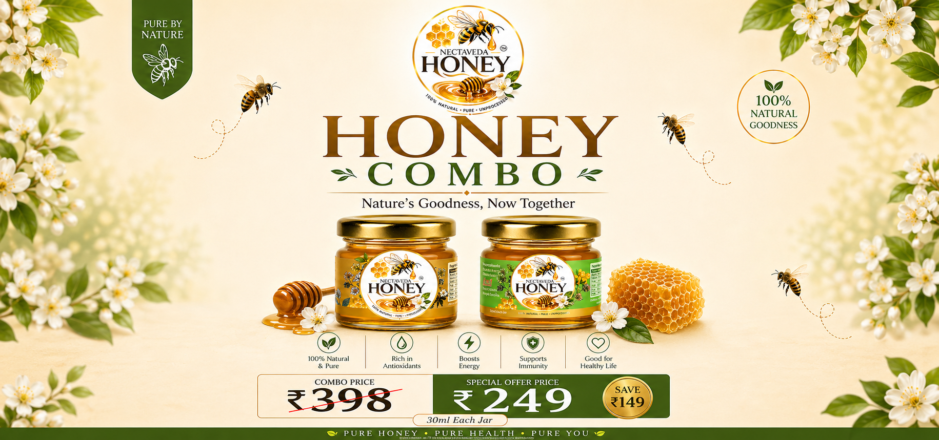 Pure, raw honey sourced from nature — limited-time launch offer.